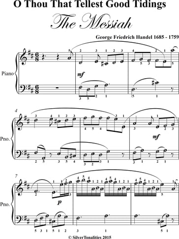O Thou That Tellest Good Tidings Messiah Easy Piano Sheet Music - George Friedrich Handel