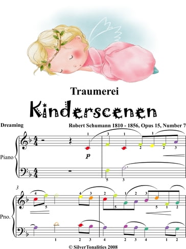 Traumerei Kinderscenen Opus 15 Number 7 Easy Piano Sheet Music with Colored Notes - Robert Schumann
