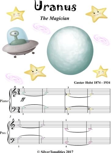 Uranus the Magician Easy Piano Sheet Music with Colored Notes - Gustav Holst