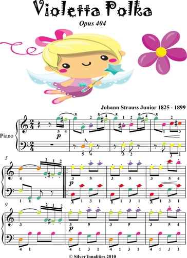 Violetta Polka Opus 404 Easy Piano Sheet Music with Colored Notes - Johann Strauss Junior