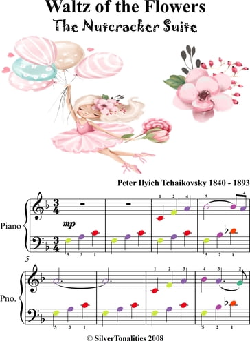 Waltz of the Flowers Nutcracker Suite Easy Piano Sheet Music with Colored Notes - Pyotr Il