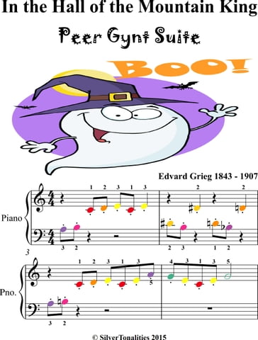 In the Hall of the Mountain King Peer Gynt Suite Beginner Piano Sheet Music with Colored Notation - Edvard Grieg